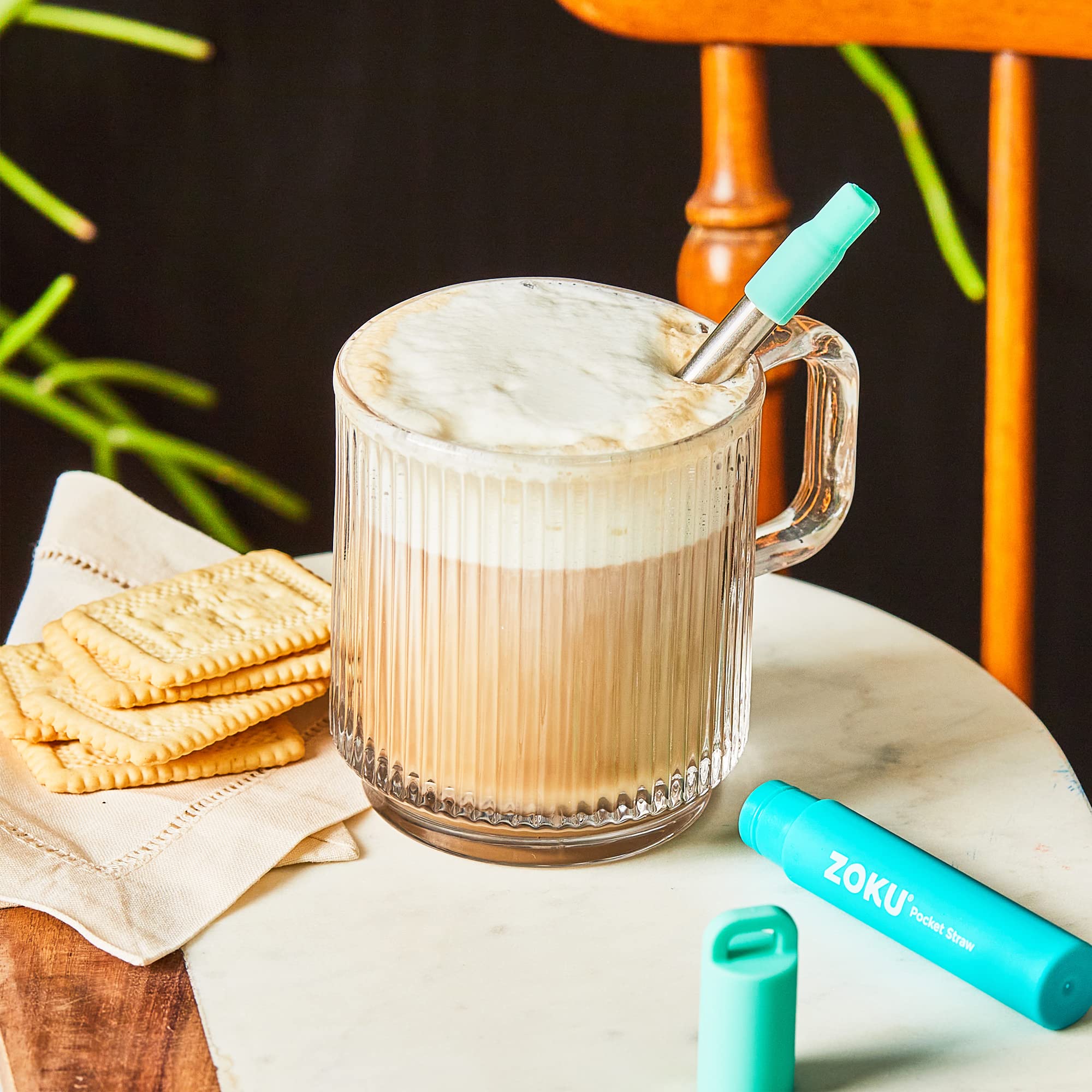 Zoku Reusable Metal Straw with Case, Collapsible Travel Straw - Teal