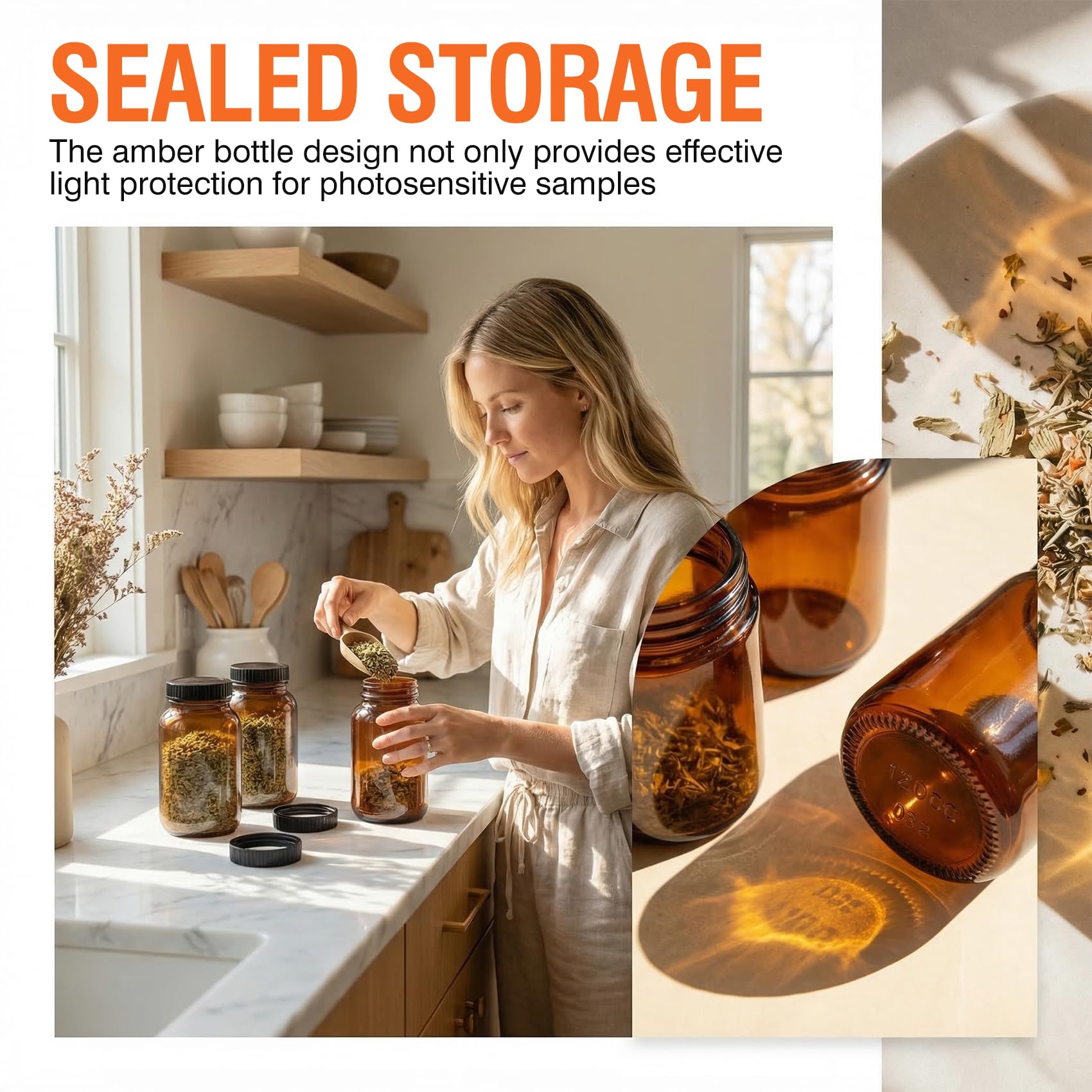 PEKYBIO 24 Pack Amber Glass Wide Mouth Packer Bottle, 120ml (4oz) Capacity with Black Screw Cap for Essential Oils, Laboratory, Sample Storage, Spices, Jewelry