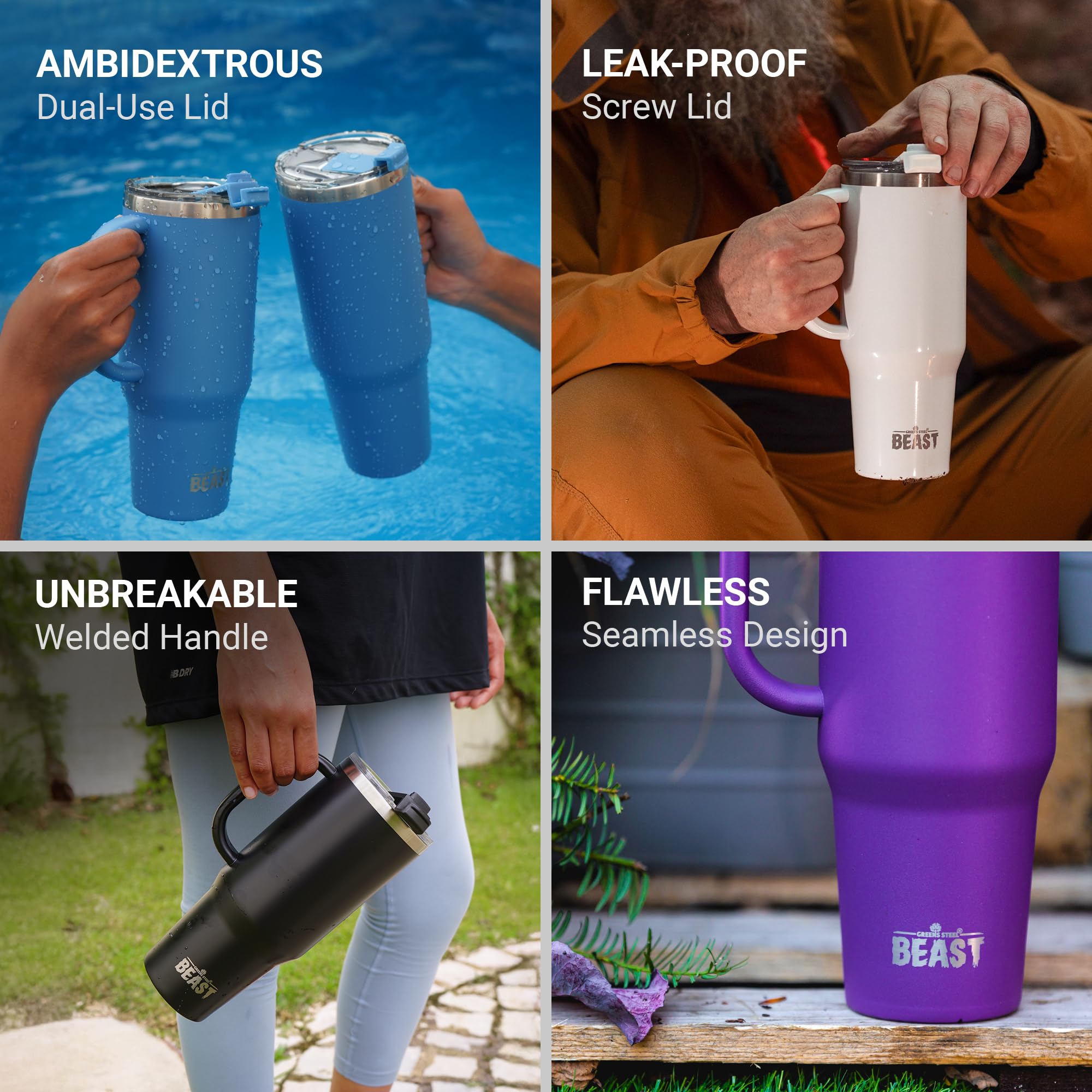 Beast 50 oz Tumbler with Handle Stainless Steel Vacuum Insulated Coffee Ice Cup Double Wall Travel Flask (Royal Blue)