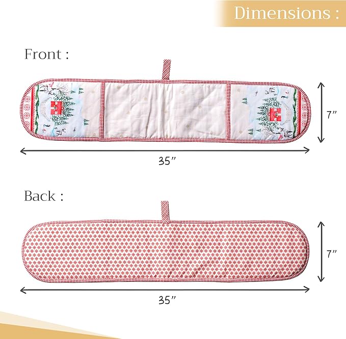 Maison d' Hermine Double Oven Mitts 100% Cotton 7"x35" Double Oven Mitt Heat Resistant BBQ Cooking Gloves with Loop, Baking, Grilling, Home, Kitchen, Handling Hot Pans (Rural Christmas)
