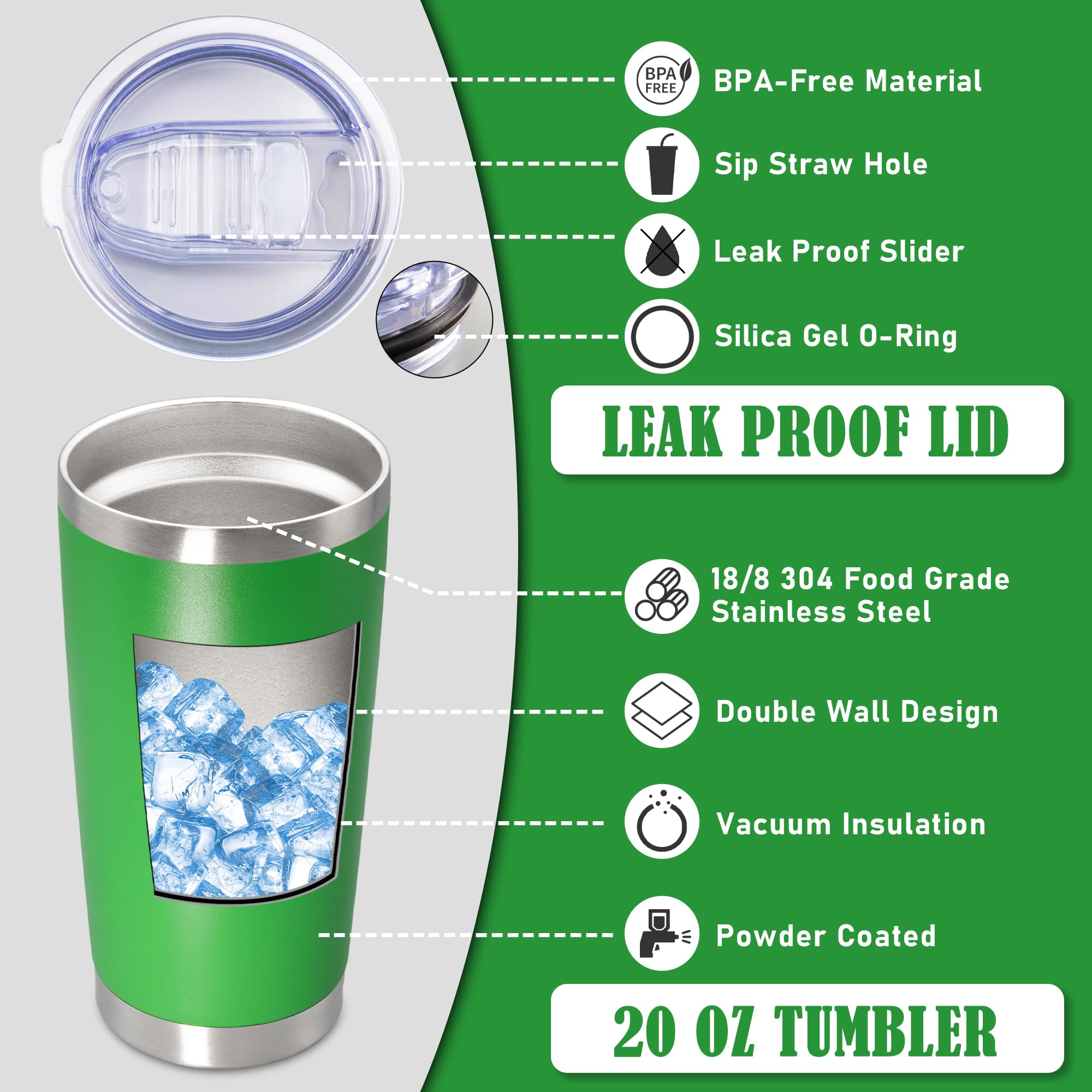 20oz Tumbler Insulated Coffee Tumblers with Lid Stainless Steel Green 4P