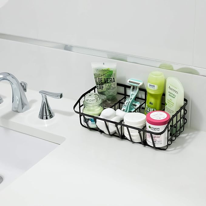 Tea Bag Organizer Caddy - Metal Tea Box Storage Holder for Cups, Pods, Packets, Condiment Accessories - Black