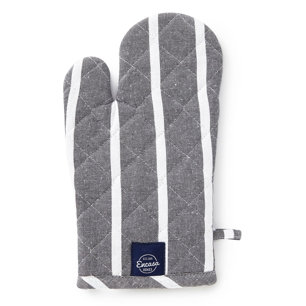 Encasa XO Oven Mitts, Heat Resistant Kitchen Cooking Gloves Roma Grey Stripes