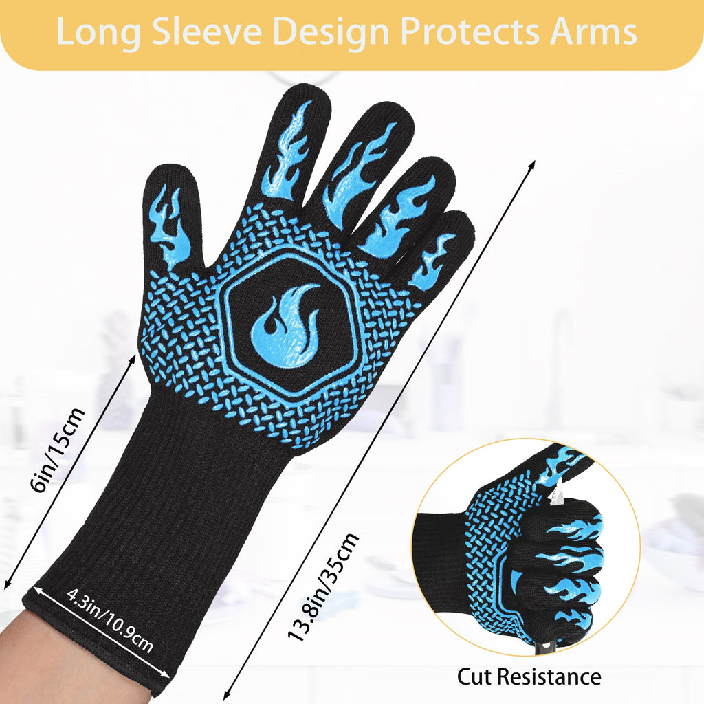 BBQ Gloves 1472F Heat Resistant Non-Slip Silicone (Sky Blue)