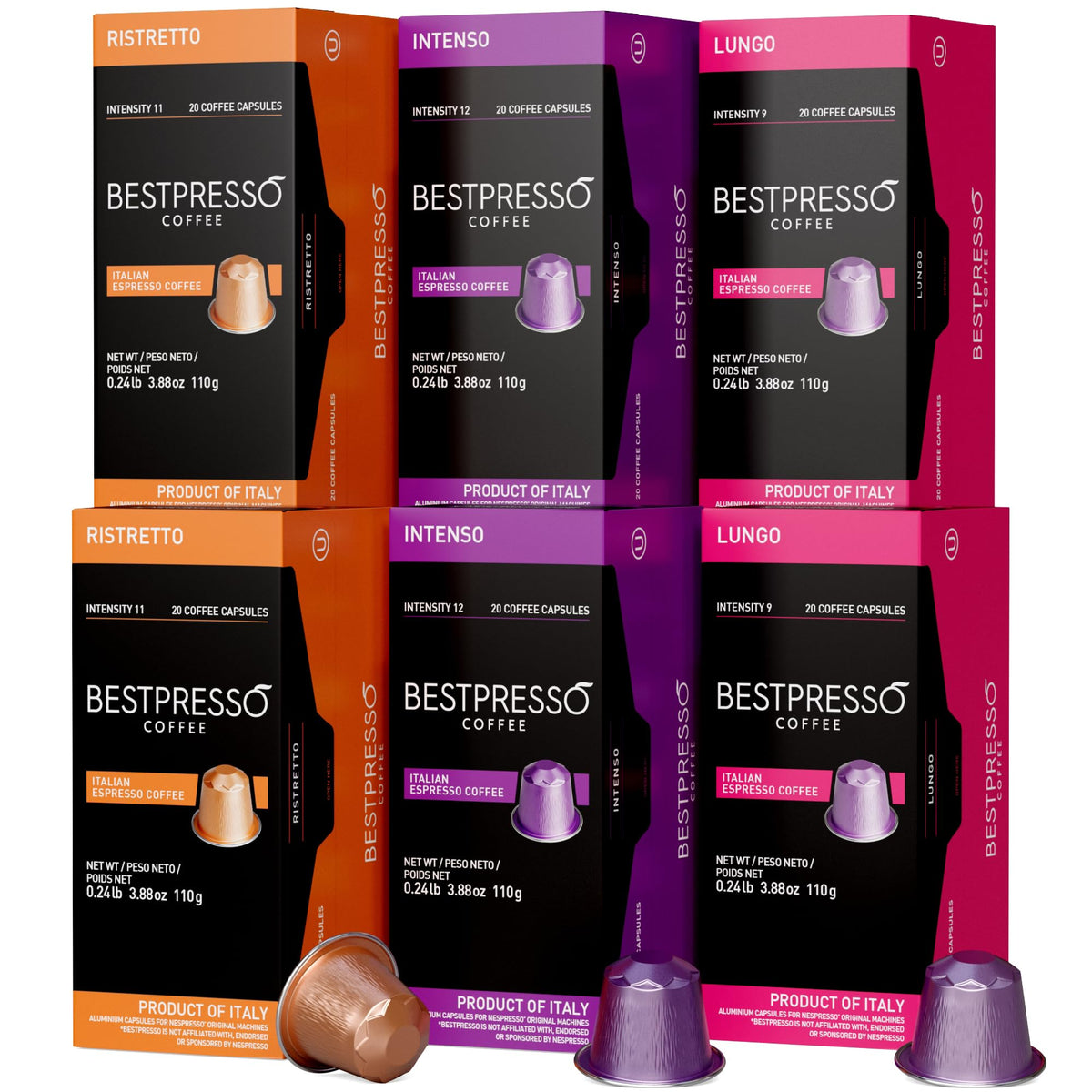 Bestpresso Coffee Pods For Nespresso Original Machines, Variety Pack 120