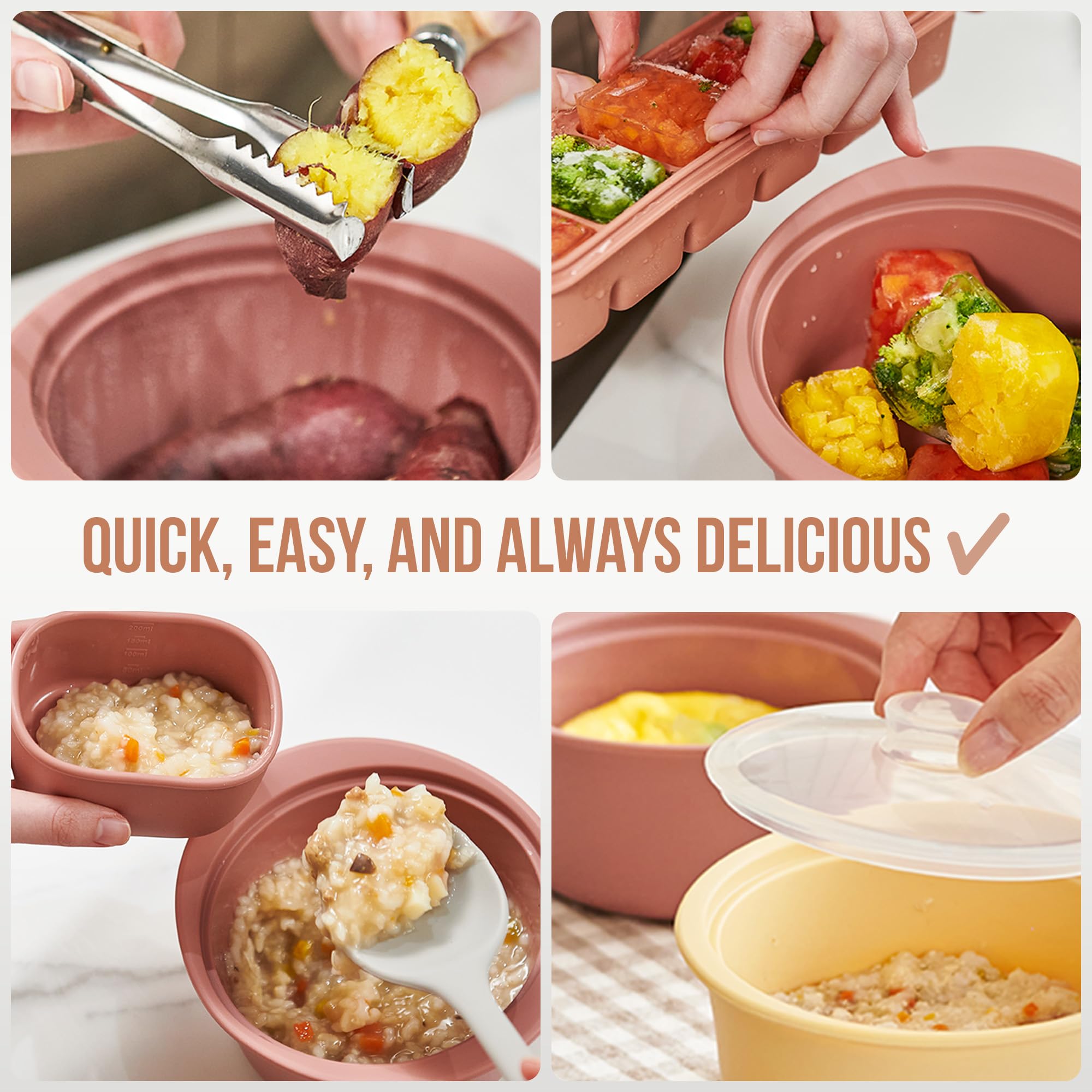 FIRGI 20oz Platinum Silicone Microwave Steamer Pot with Handle & Lid - Korean 100% Food-Grade Steamer Bowl, Heat-Resistant Cooker with Steam Holes, Easy Clean, Dishwasher Safe, Dry Rose