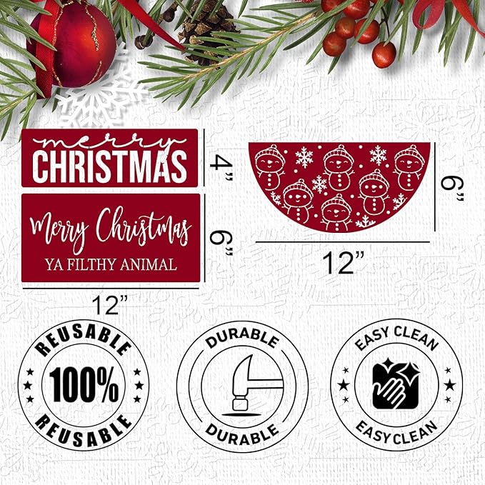 Christmas Stencils for Painting on Wood 12” Large Christmas Stencil Reusable Half Round Holiday Drawing Templates for Painting on Wood DIY Crafts Doormat Canvas Window Decor