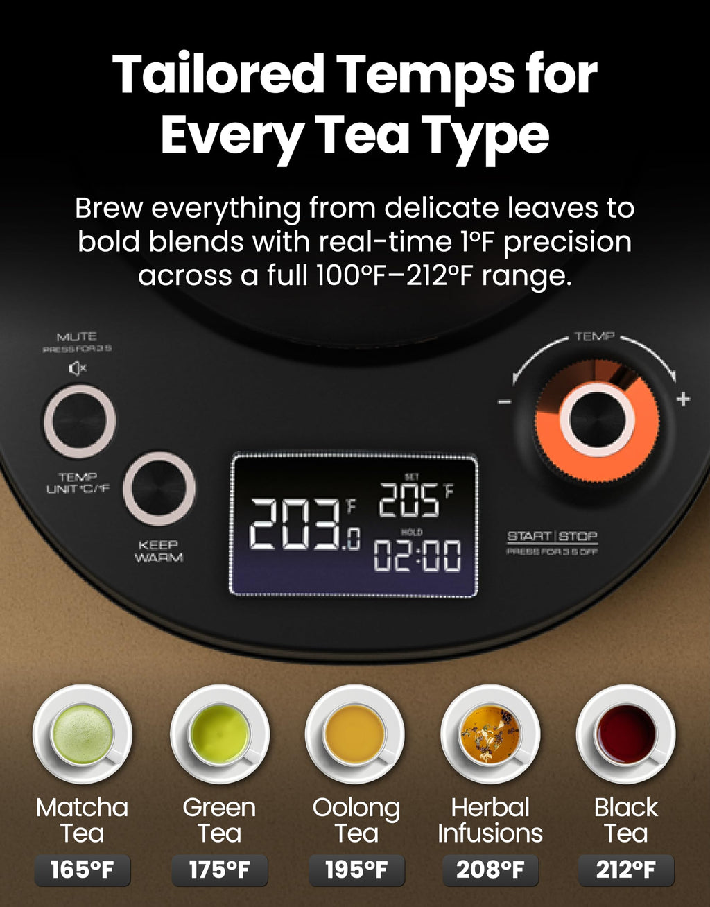 Viante Electric Gooseneck Kettle 0.8L, Pour Over Coffee & Tea, Temp Control