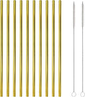 10 Pcs Stainless Steel Straws, Reusable Drinking Straws, Straight Metal Straw Sets with 2 Pcs Cleaning Brushes (10.5 Inch, Gold)