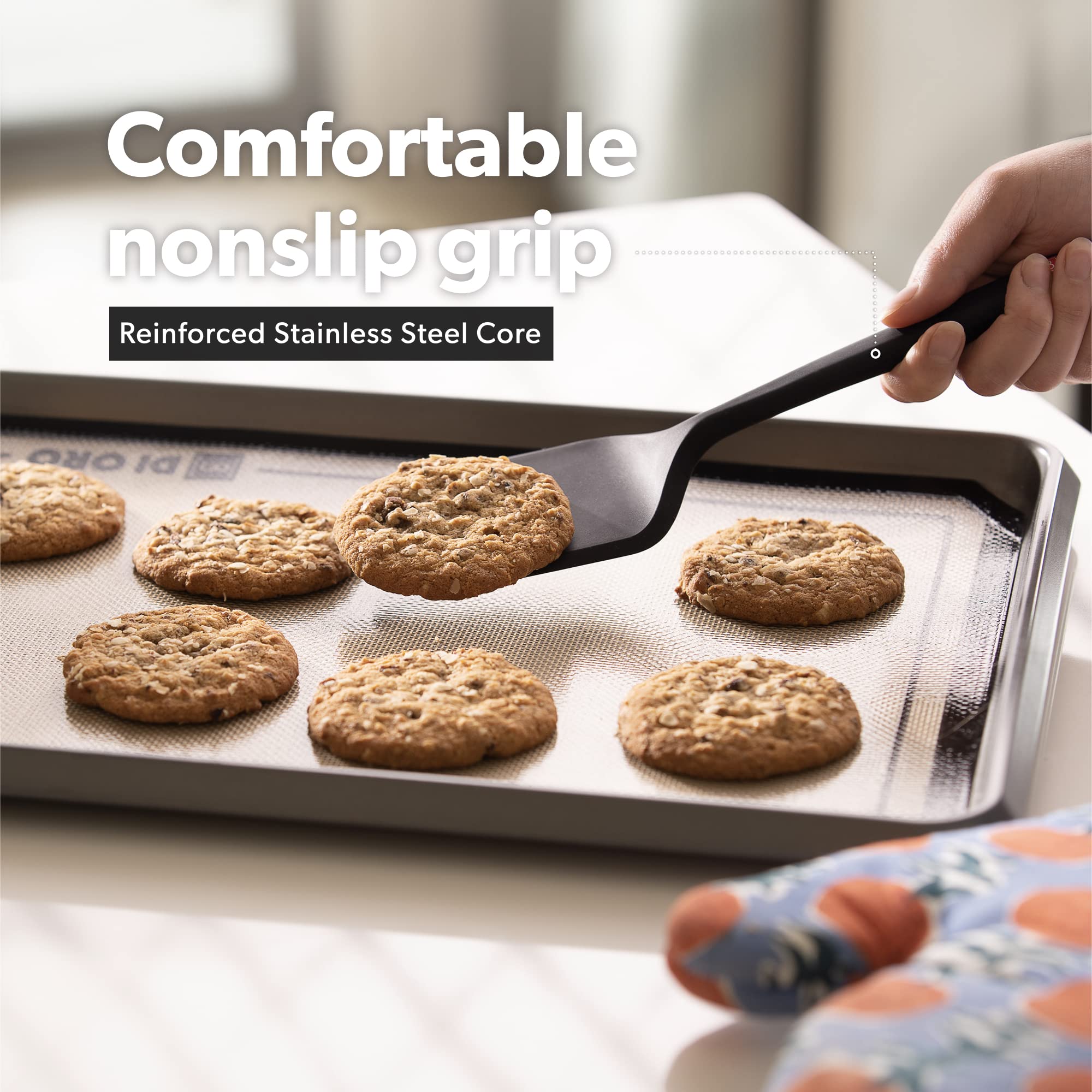 DI ORO Silicone Turner Spatula Set - 600F Heat Resistant, 2-Pc Black