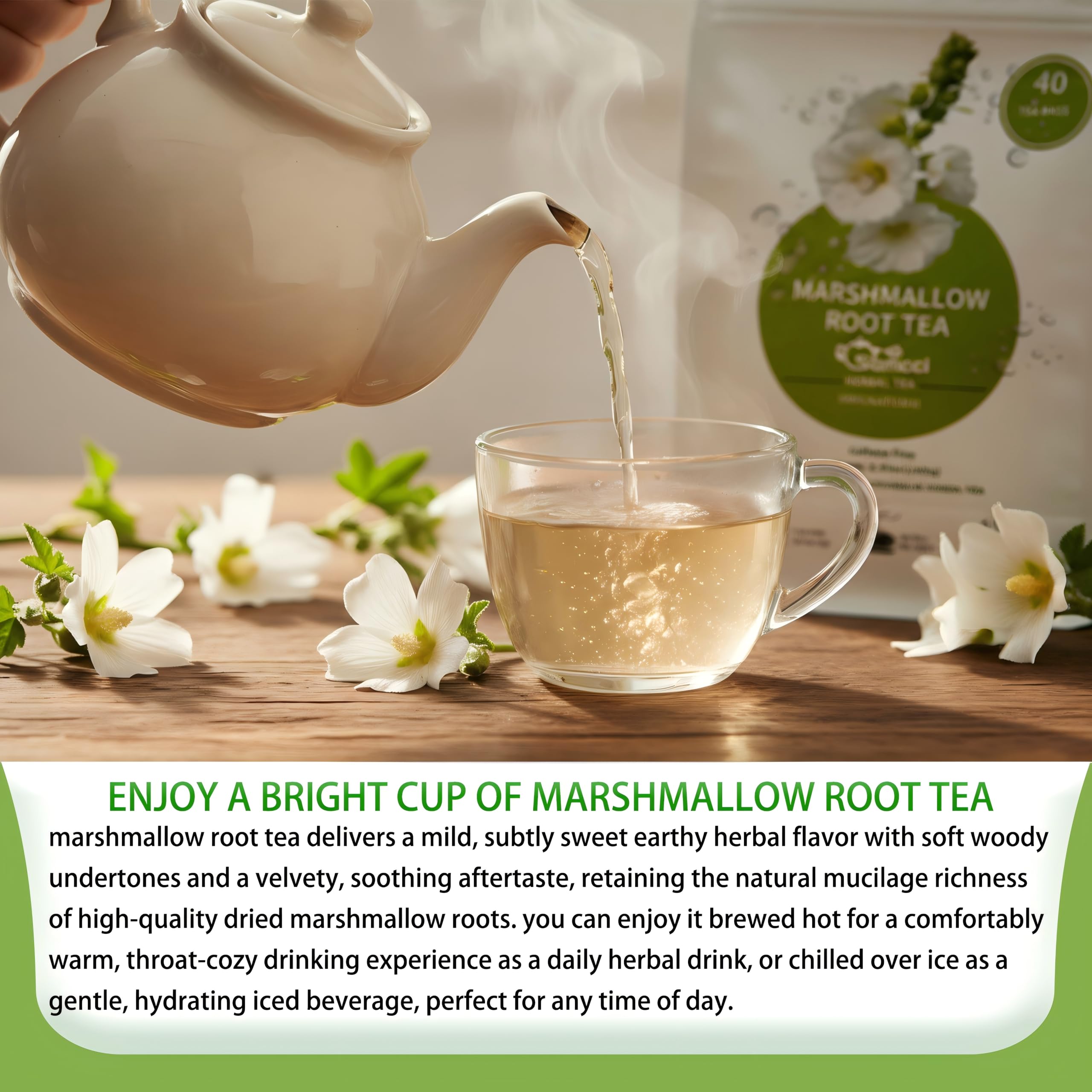 Samcci - Marshmallow Root Tea, 2g x 40 Tea Bags -100% Natural & Pure Dried Cut & Sifted Althaea Officinalis - No Sugar - No Caffeine - No Gluten - Vegan - Support Digestion & Respiratory