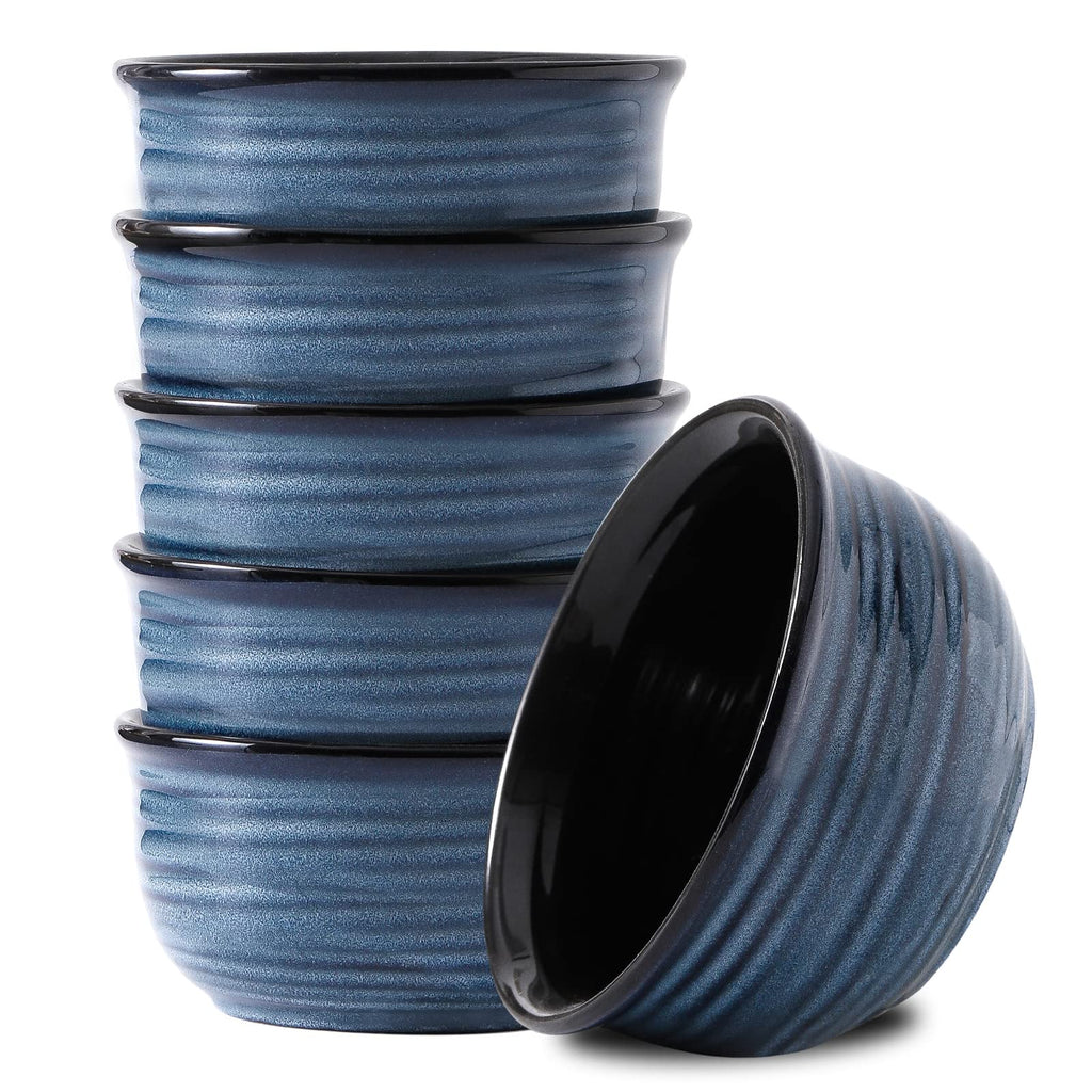 HASENSE Ceramic Cereal Bowls Set of 6, 20 Oz Navy Blue Stoneware Bowls, Farmhouse Bowls for Cereal, Soup, Rice, Pasta & Salad, Dishwasher & Microwave Safe
