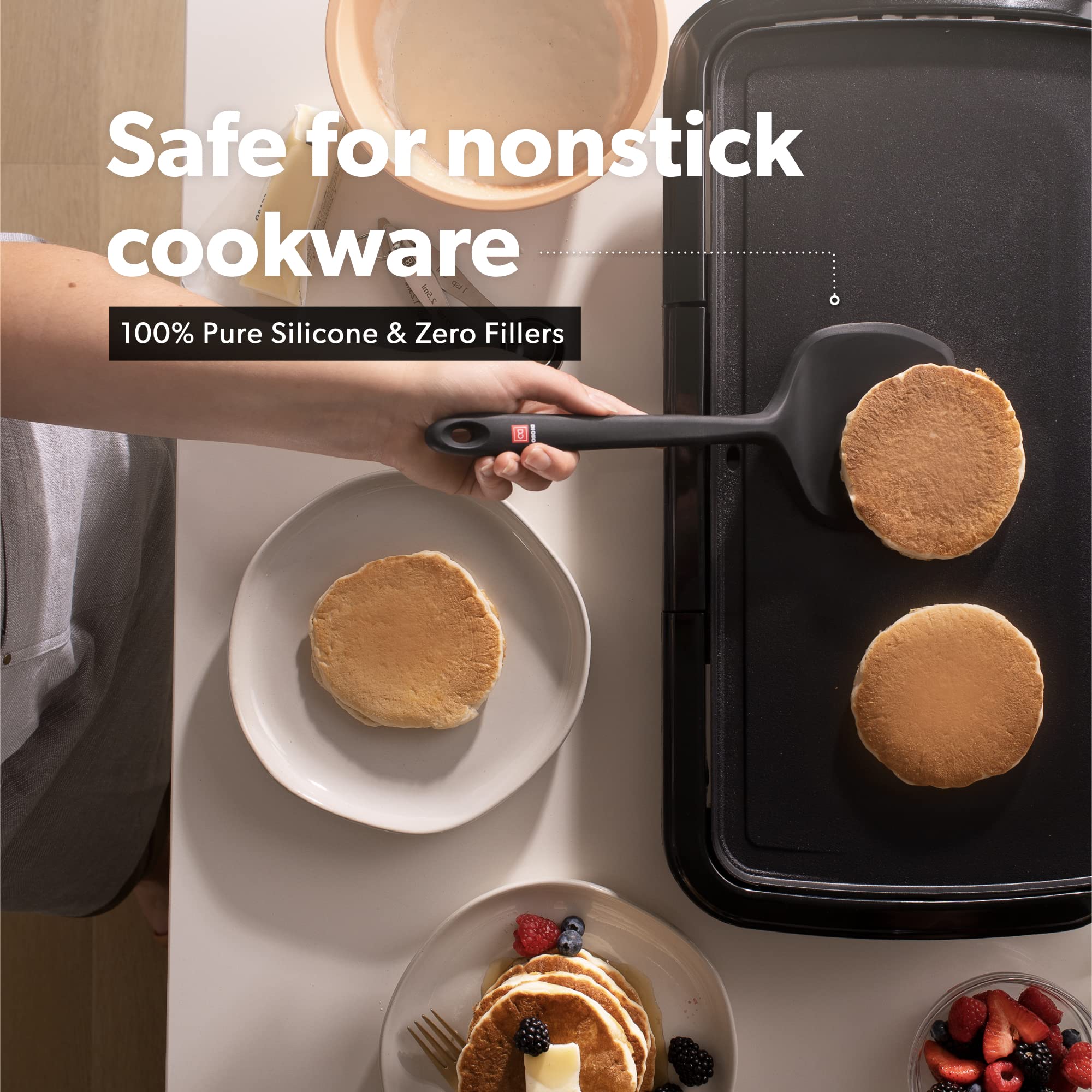 DI ORO Silicone Turner Spatula Set - 600F Heat Resistant, 2-Pc Black