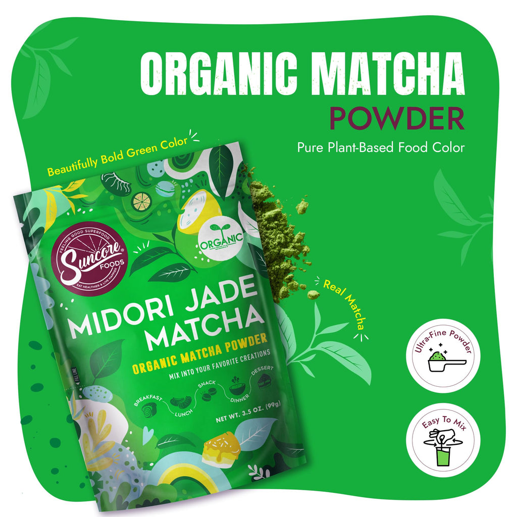 Suncore Foods Organic Midori Jade Matcha Powder 3.5oz | Gluten Free | Vegan