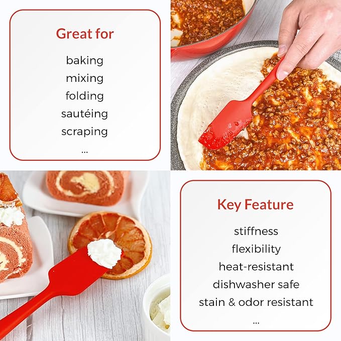 Elihome Mini Silicone Spoonula - Non-Stick Heat Resistant Silicone Scraper Spatula for Mixing, Serving, Scraping, Stirring, and More, 8.75 Inch, Red