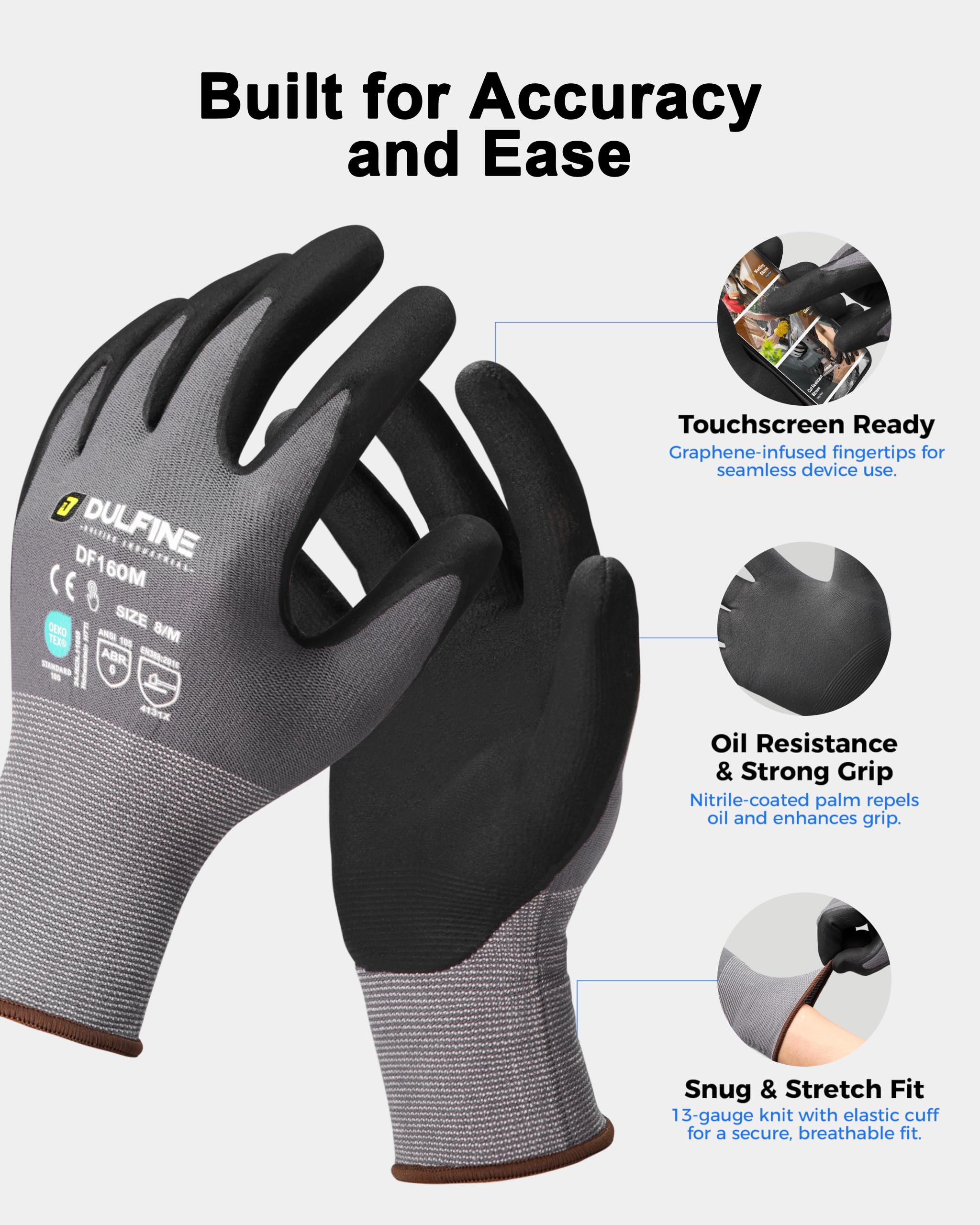 DULFINE MicroFoam Nitrile Coated 36 Pairs Work Gloves for Men Grey M