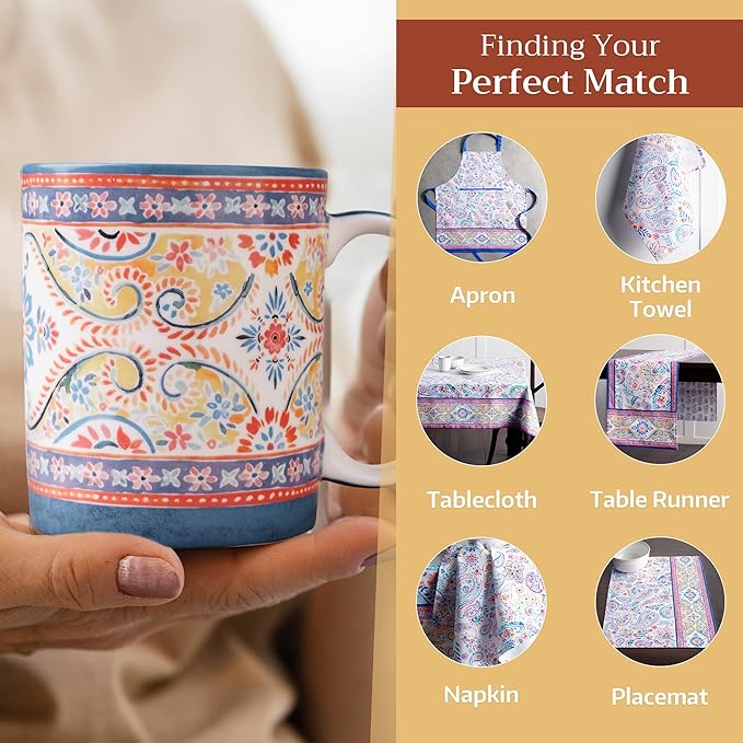 Maison d' Hermine Coffee Mug with Handles Fine Bone China Mugs Pack of Two Tea Cups for Hot Beverages Cappuccino Latte Home Restaurant Office Perfect for Gift (Indian Floral, 12 Ounce)