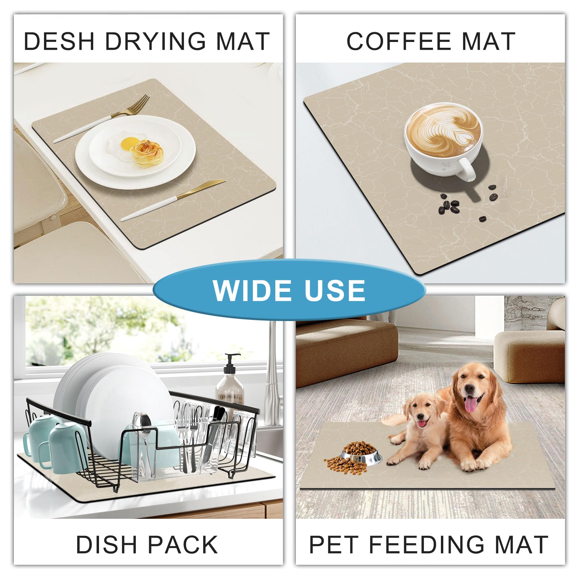 Coffee Bar Mat,Under Coffee Maker Mat,23"x15"Coffee Tray Mat Under Coffee Machine,Rubber Coffee Maker Mat,Under Appliance Mats,Silicone Hot Mat for Coffee Machine,Dish Drying Mat, Marble Beige