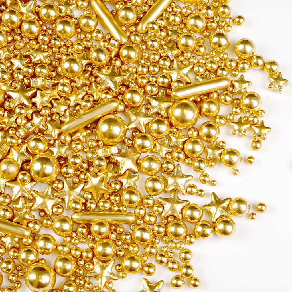Gold Pearl Star Rods Sprinkles Edible, 150g/5.29oz, Edible Gold Pearls Sprinkles for Cake Decorating, Cupcakes Cookies Toppers, Holiday Sprinkles, Party, Birthday Supplies