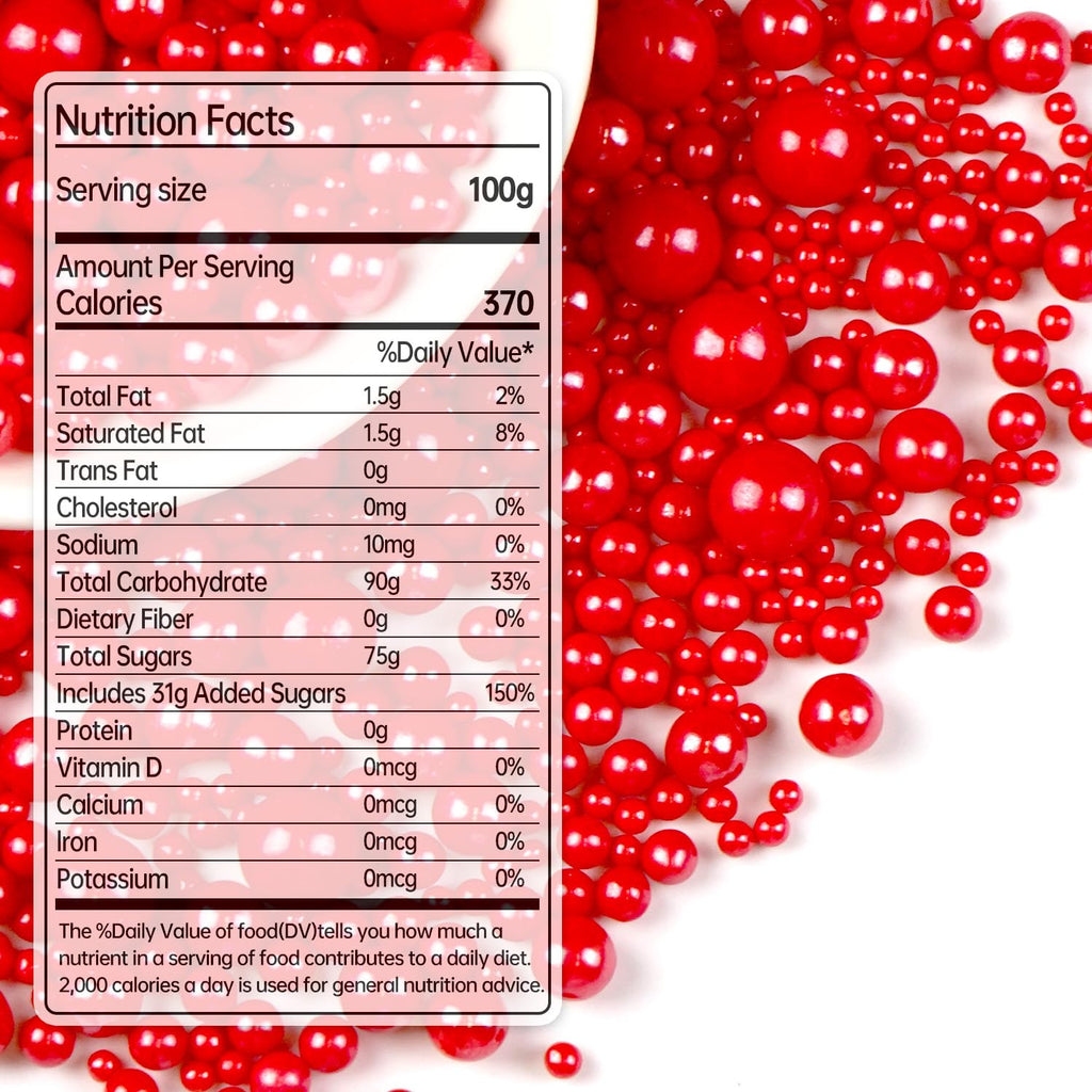 Red Pearl Sugar Sprinkles for Cake Decorating, 150g/5.29oz Mix Size, Edible Candy Pearls Cupcake Toppers, Baking Edible Cake Decorations for Holiday Wedding Party Birthday