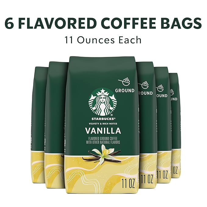 Starbucks Ground Coffee, Vanilla Flavored Coffee, Naturally Flavored, 100% Arabica, 6 bags (11 oz each)