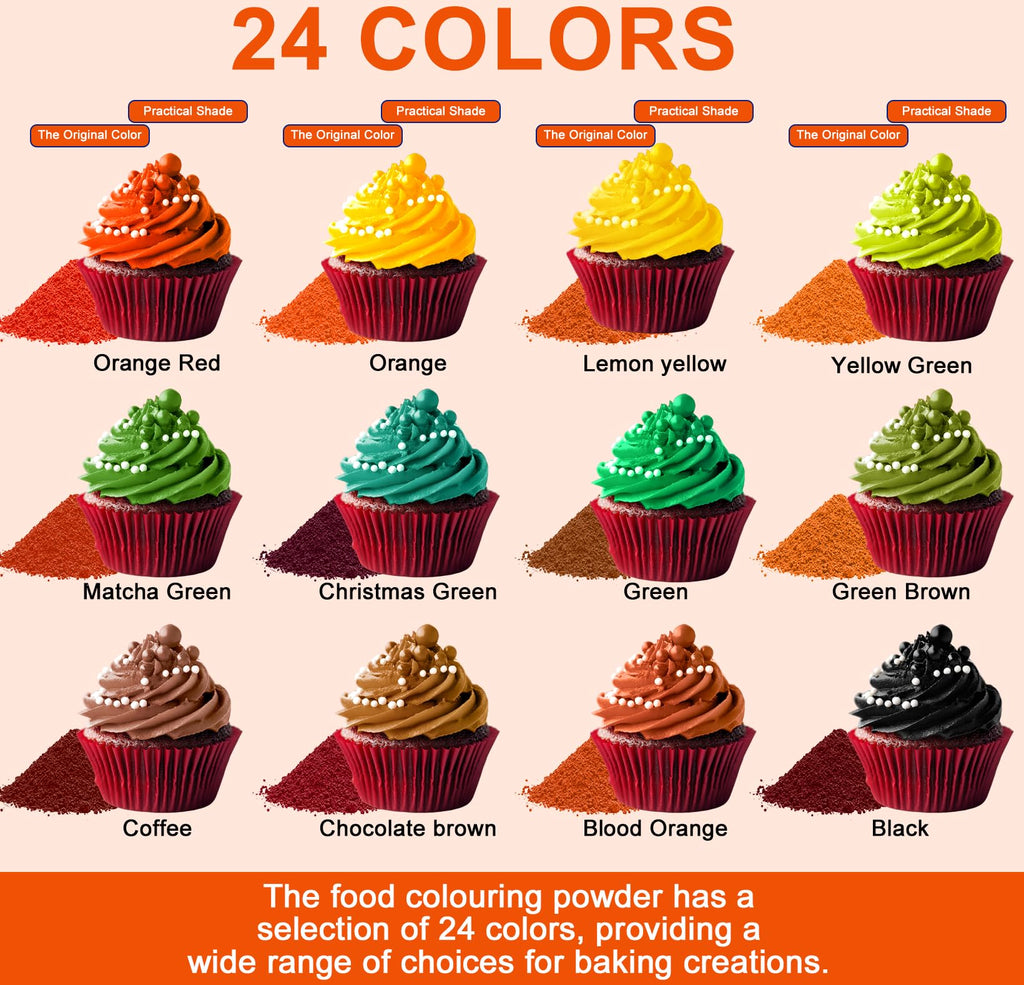 Food Coloring Powder - 24 Vibrant Colors Powder Food Coloring, Flavorless High Concentrated Food Dye for Icing, Cake Decorating, Baking, Cookies, Frosting, Slime - 2g/bottle