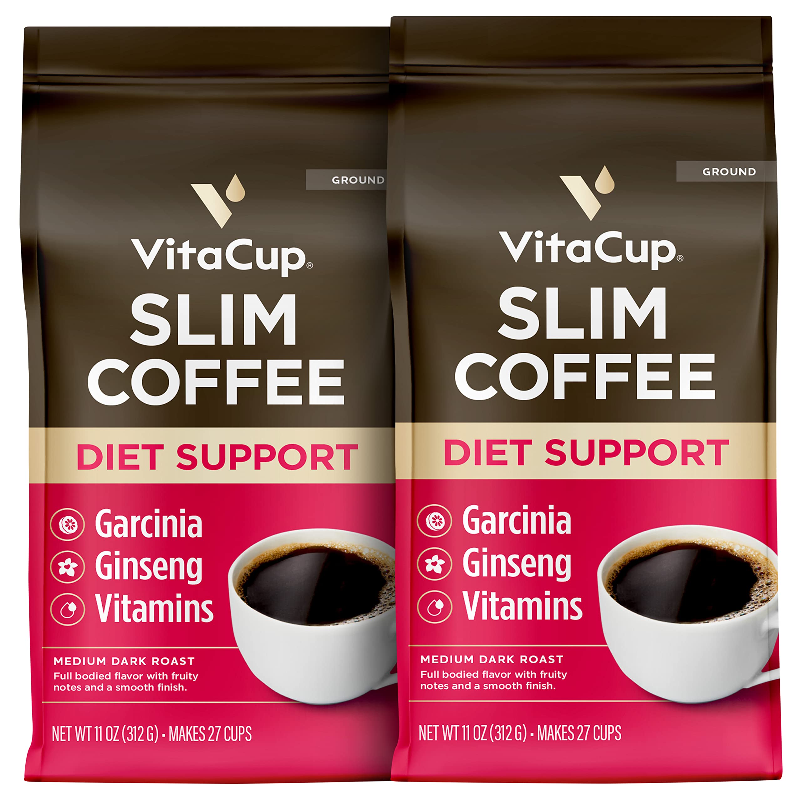 VitaCup Slim Medium Dark Roast Ground Coffee 22oz, 2 bags