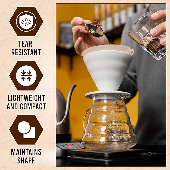 Exle Coffee Filter - V shape Cone Coffee Filters - Natural Drip Disposable Paper Filters 2-4 Cup - 100 ct - Brewing with Exle Coffee Filter - 100% Wood - Brown - Pour over coffee maker