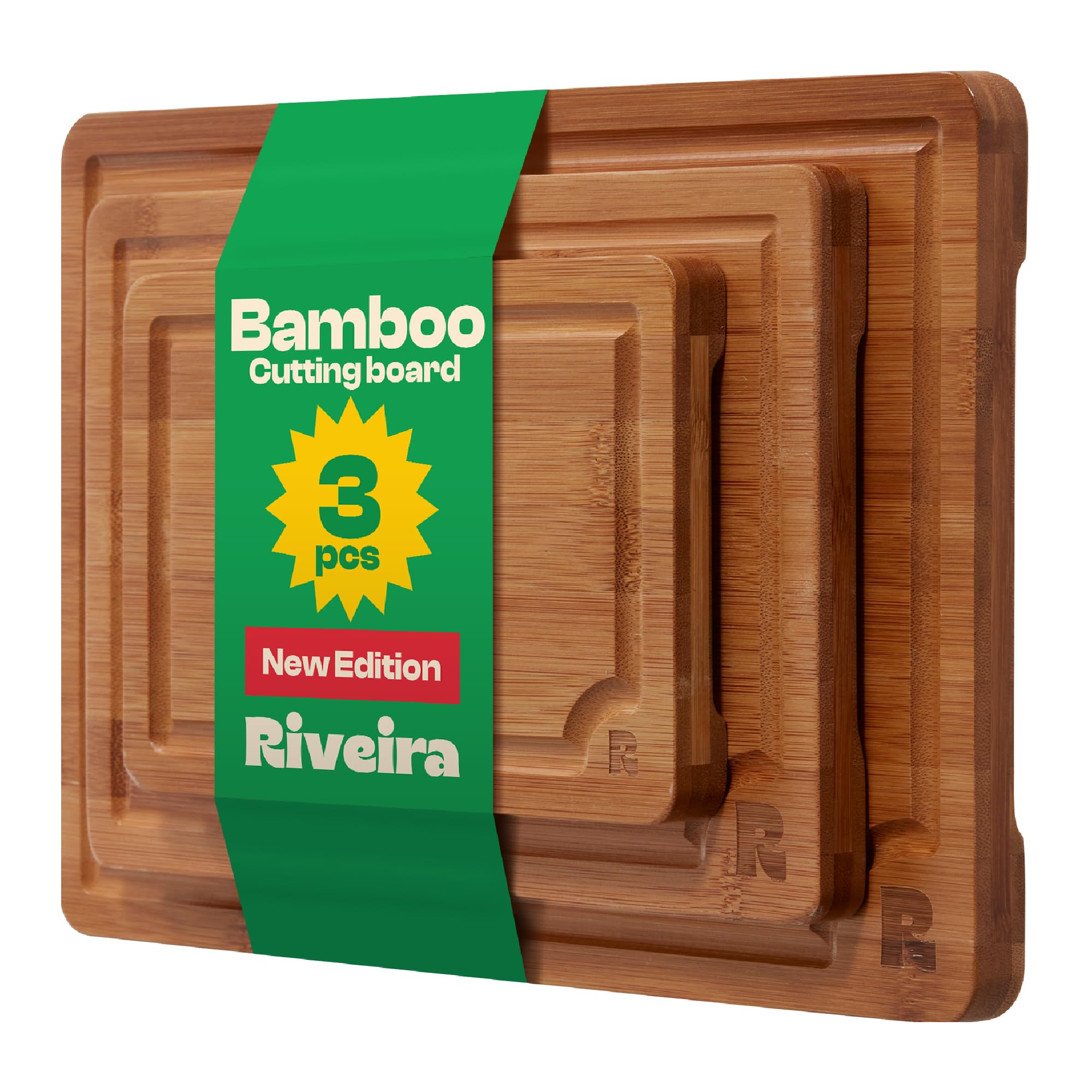 Riveira Brown Bamboo Wood Cutting Board – Versatile And Durable: Set Of 3 Pcs Rectangular Wooden Cutting Board – Natural Wooden Cutting Boards For Kitchen Set – Complete Bamboo Wooden Chopping Board