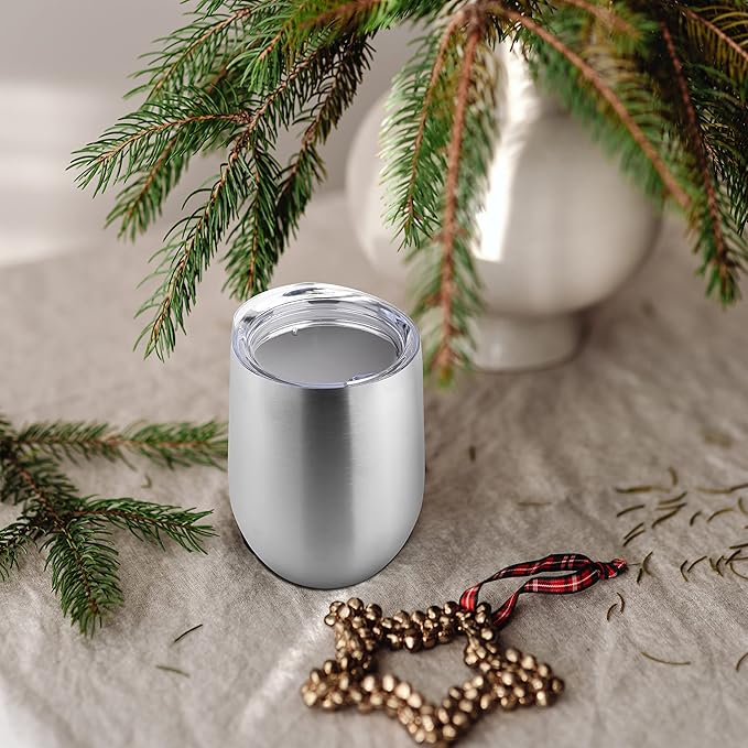 DOMICARE Stainless Steel Wine Tumbler Bulk with Lid, Personalized Insulated Tumblers Set, 12oz Travel Coffee Cups Pack of 4, Stainless steel