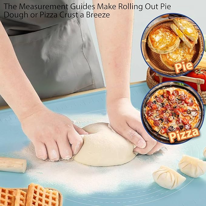 28"X20" Silicone Baking Mat Extra Large Non-stick Pastry Mat with High Edge, Dough Rolling Board for Pastry, Macarons, Pies, Bread, Cookies, Pizza, Fondant, Pasta, Food Grade Silicone Baking Supplies