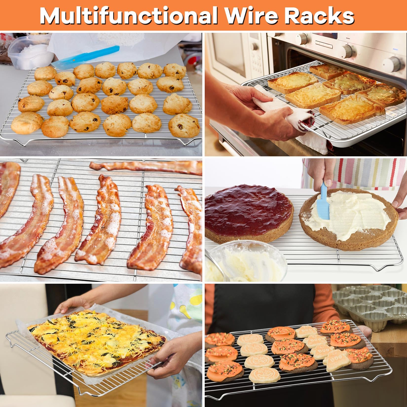 P&P CHEF Cooling Baking Rack Stainless Steel, 16.6" x 11.5", 2 Pcs, Silver