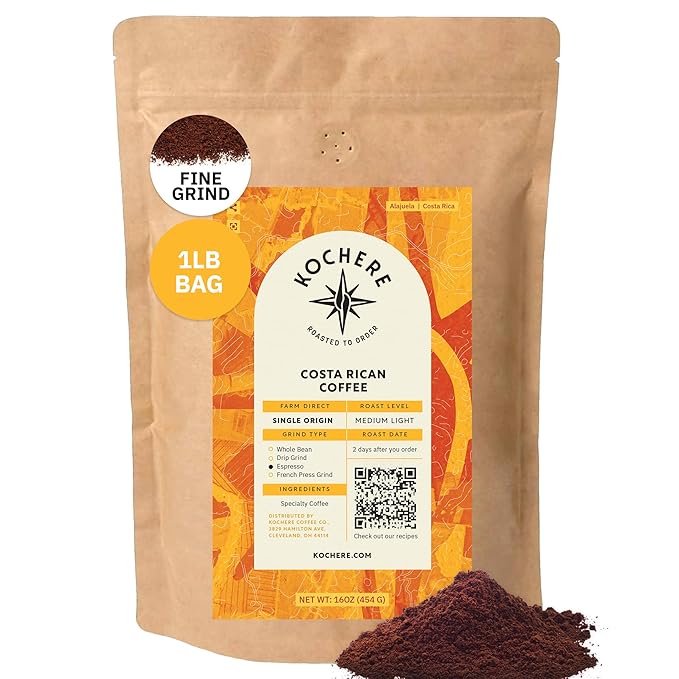 Kochere Costa Rican Specialty Whole Bean Coffee – 1LB Medium Roast – Freshly Roasted to Order – Single Origin, Farm Direct, Rich Flavored Coffee Beans – Sweet Apple, Raisin & Honey Notes