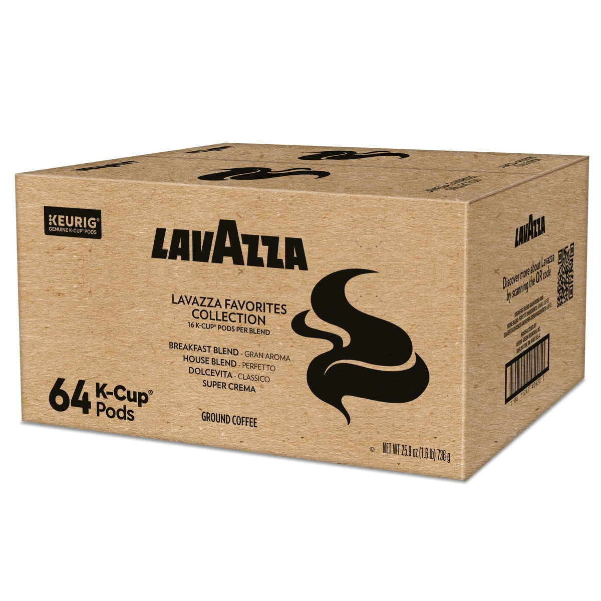 Lavazza Favorites Collection Variety Pack, K-Cup Pods, Light and Medium Roast Coffee, 64 Count