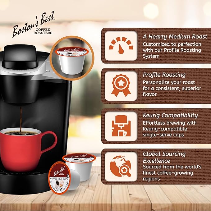 Boston’s Best - Coffee Shop Blend, Hearty Medium Roast, Delicious Gourmet Coffee Compatible with Keurig CoffeeMaker, 1 Count (42 Single Serve Medium Roast Cups)