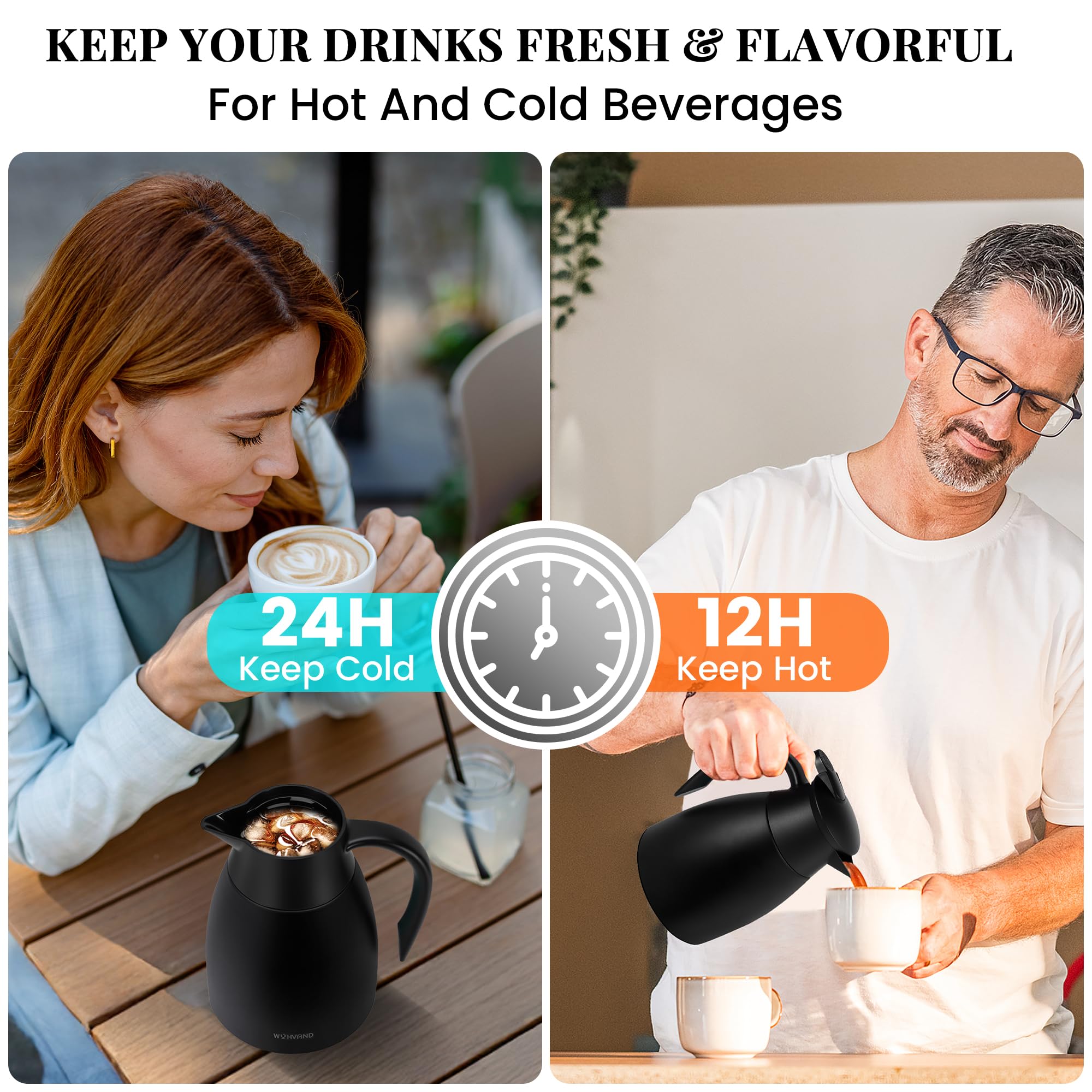 WYHVAND Thermal Coffee Carafe, 34 oz, Leakproof Push-Button Lid, Black