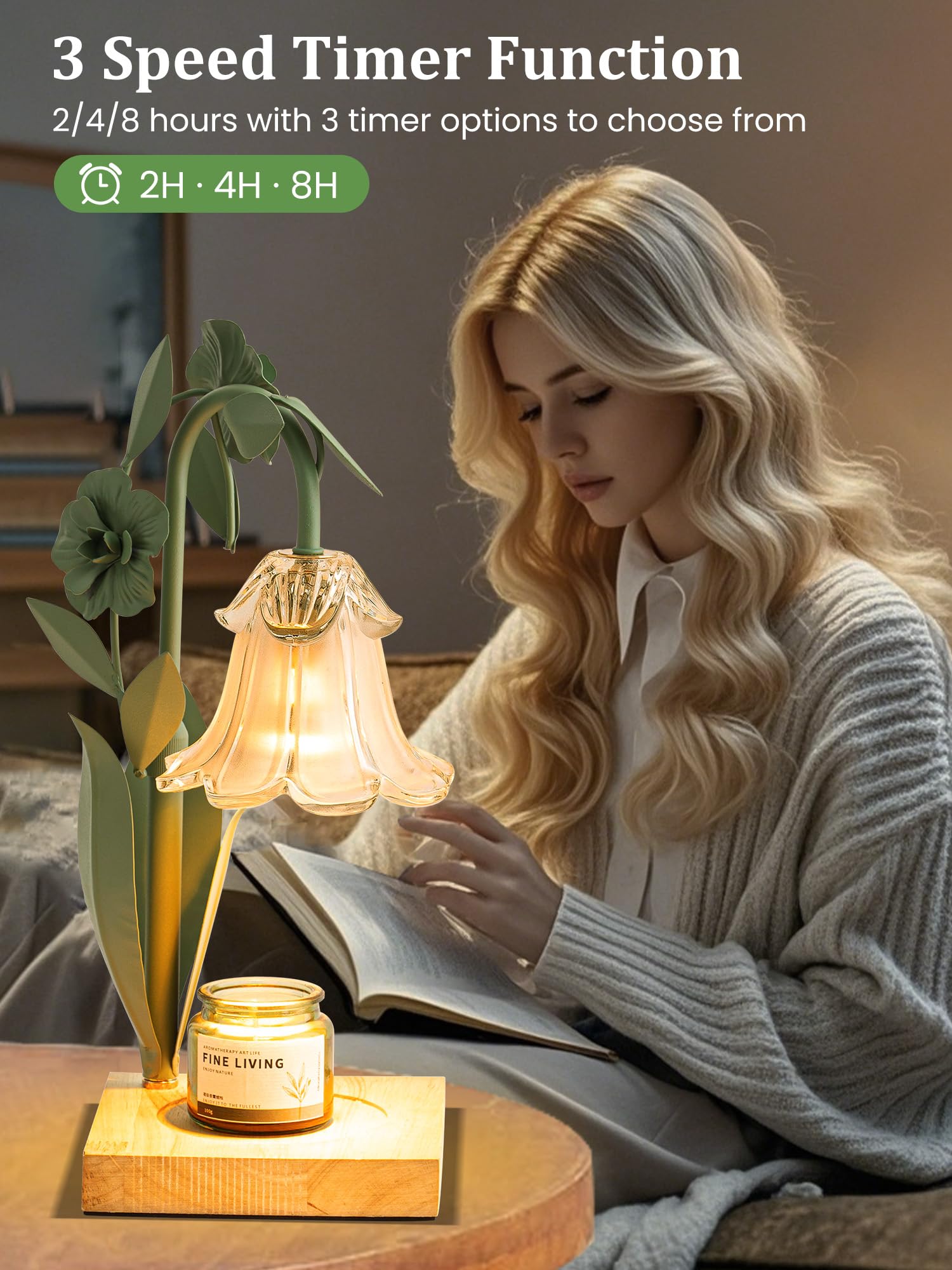 Candle Warmer Lamp with Timer Dimmer, Adjustable Height Flower Candle Lamp Warmer, House Warming Gifts New Home Decor, Mothers Day Birthday Gifts for Women Mom Sister, Wax Melt Warmer for Jar Candles