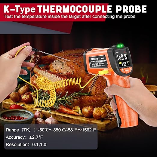 CEILSTES Infrared Thermometer Gun, Non-Contact Digital Laser Temperature Gun, -58°F to 1076°F, Adjustable Emissivity and Max/Min Values for Industrial, Cooking, Griddle,Engine, HVAC (Not for Human)
