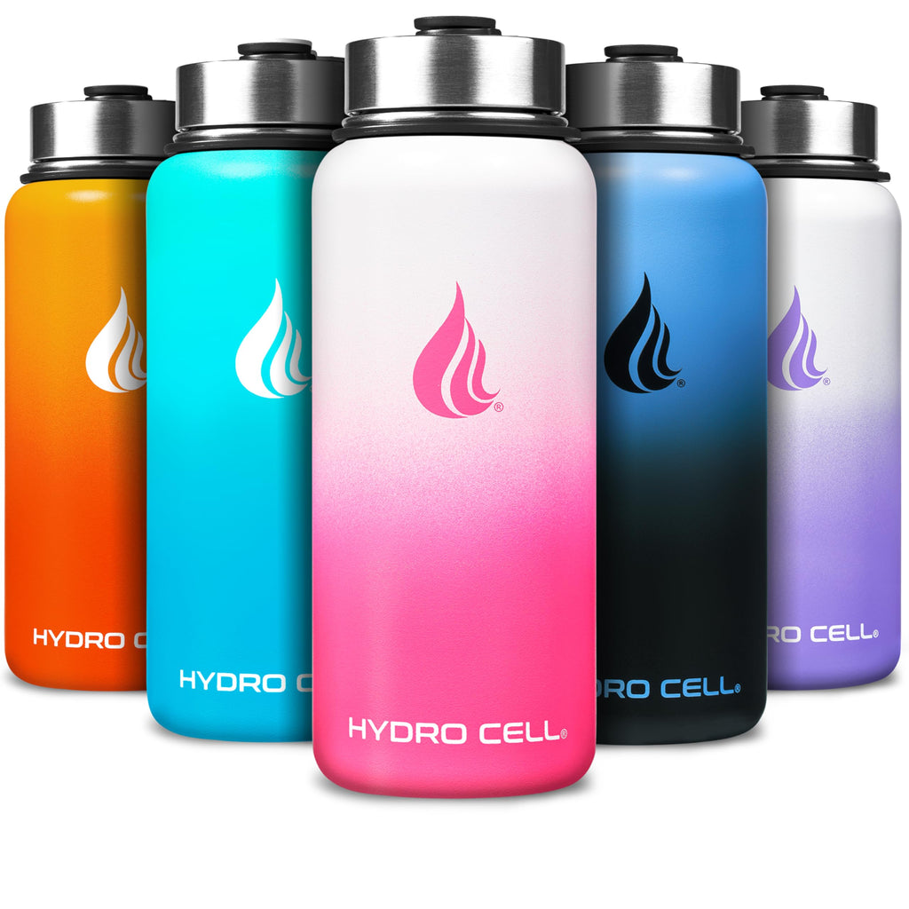 HYDRO CELL Stainless Steel Insulated Water Bottle with Straw - For Cold & Hot Drinks - Metal Vacuum Flask with Screw Cap and Modern Leakproof Sport Thermos for Adults (White/Pink 32oz)