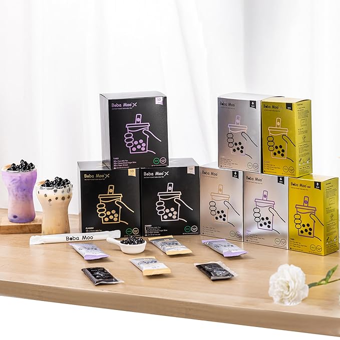 Boba Moo Mini Premium Boba Tea Kit With Taro Milk Tea Flavor - Only 10,000 Kits Yearly, Small Batch Bubble Tea Kit With Exceptional Taste & Chewiness, Vegan, Lactose-Free, 3 Servings