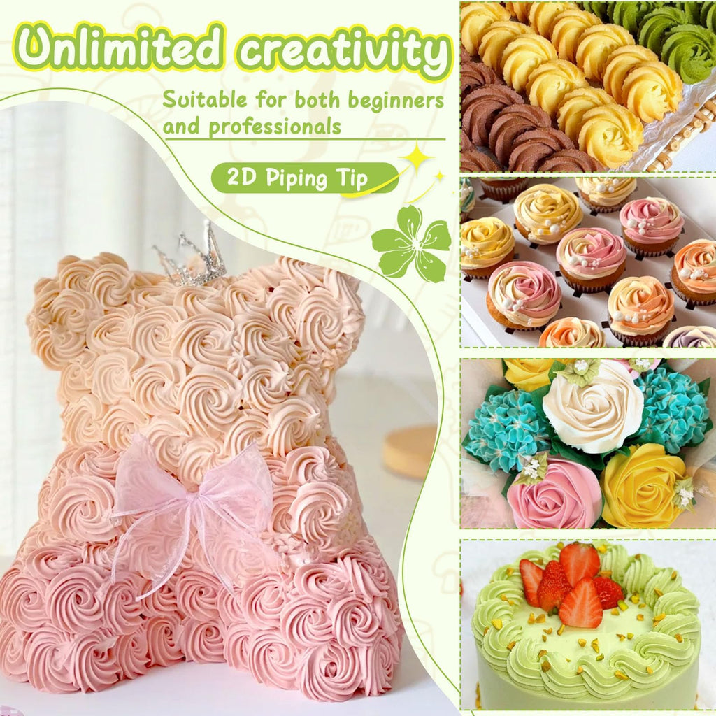 Hendiy 3pcs 2D Cake Piping Tips with 20 Piping Bags