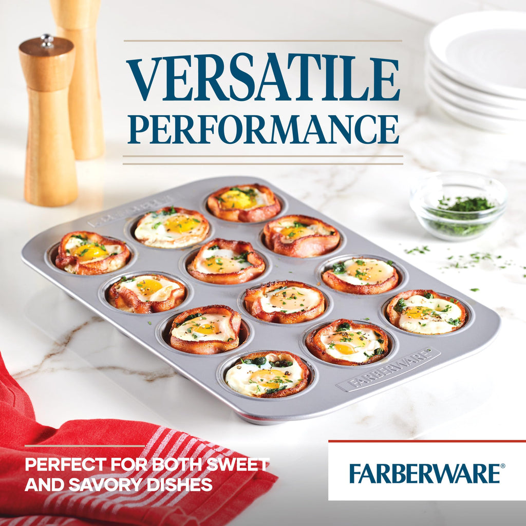 Farberware Bakeware Nonstick Muffin & Cupcake Pans, 12-Cup, Gray