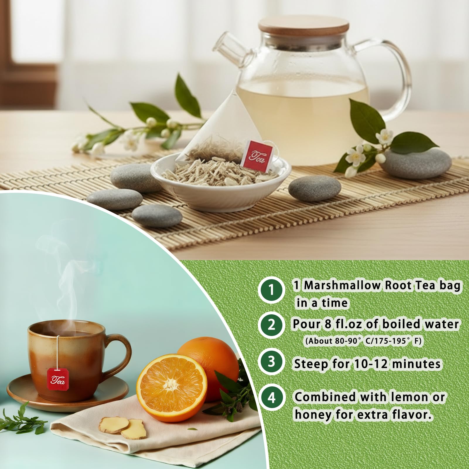 Samcci - Marshmallow Root Tea, 2g x 40 Tea Bags -100% Natural & Pure Dried Cut & Sifted Althaea Officinalis - No Sugar - No Caffeine - No Gluten - Vegan - Support Digestion & Respiratory
