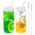 Joyclub 2pcs Glass Cups with Acrylic Lids and Straws 20 oz Drinking Glasses