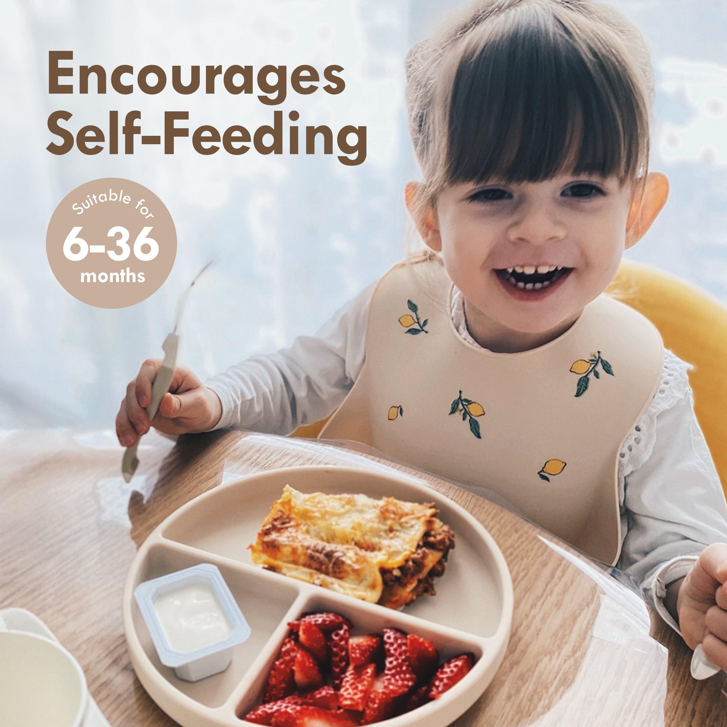 Moonkie Suction Plates for Baby | 100% Silicone BPA-Free Baby Plates with Lids and Food Cover | Divided Design | Microwave and Dishwasher Safe | Toddler Plates 2 Pack