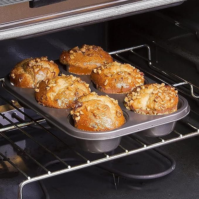 2 Packs Nonstick Round Muffin Baking Pan Tin, 6-Cup Muffin Tin, Cupcake Pans, Cheesecake Pans, Carbon Steel, Black