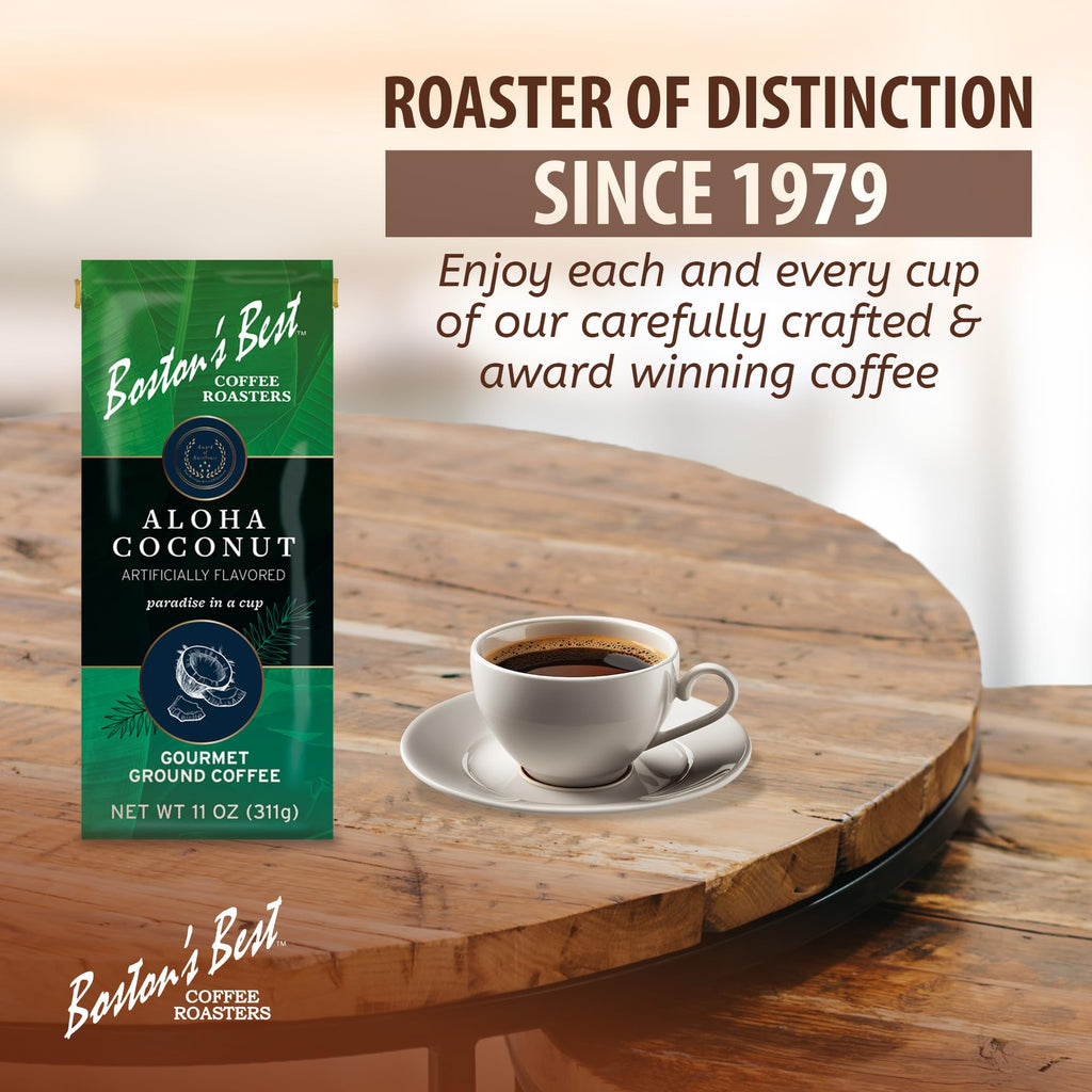 Boston’s Best Coffee - Aloha Coconut Flavored Delicious Gourmet Premium Ground Coffee, 11 oz. / 311 g Bag