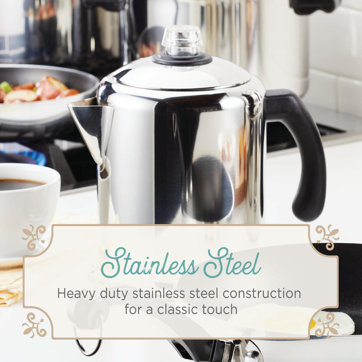 Farberware Classic Stainless Steel Yosemite Coffee Percolator, 8-Cup