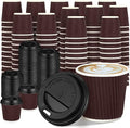 Uiifan 100 Set 4oz Disposable Espresso Cups with Lids Ripple Corrugated Paper Disposable Coffee Insulated Hot Ripple Cups for hot Chocolate, Tea, and Cocoa Drinks (Coffee Color)