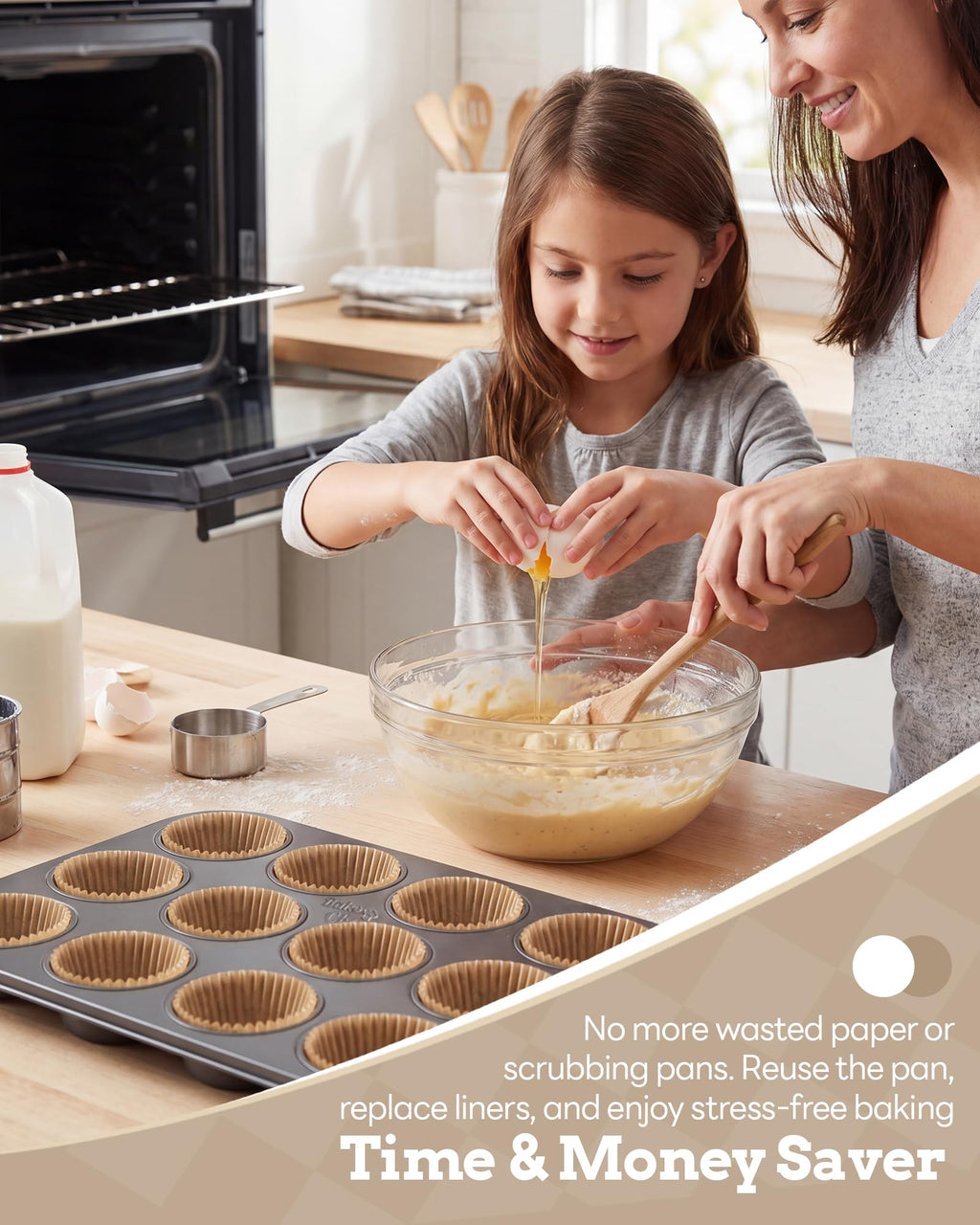 Bake Choice 2 Muffin Pan for Baking, Standard Cupcake Pan with 100 Liners